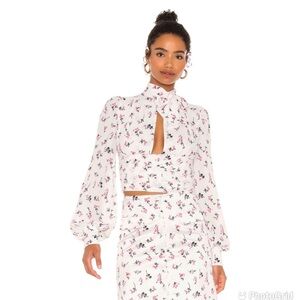 NWT BROGNANO Floral Bow Tie Blouse in White XS 38